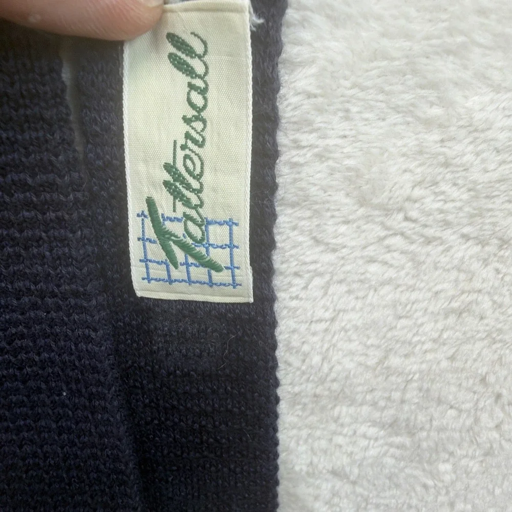 Tattersall Knit Tie Navy Blue Silk Men's Vintage Square End Necktie